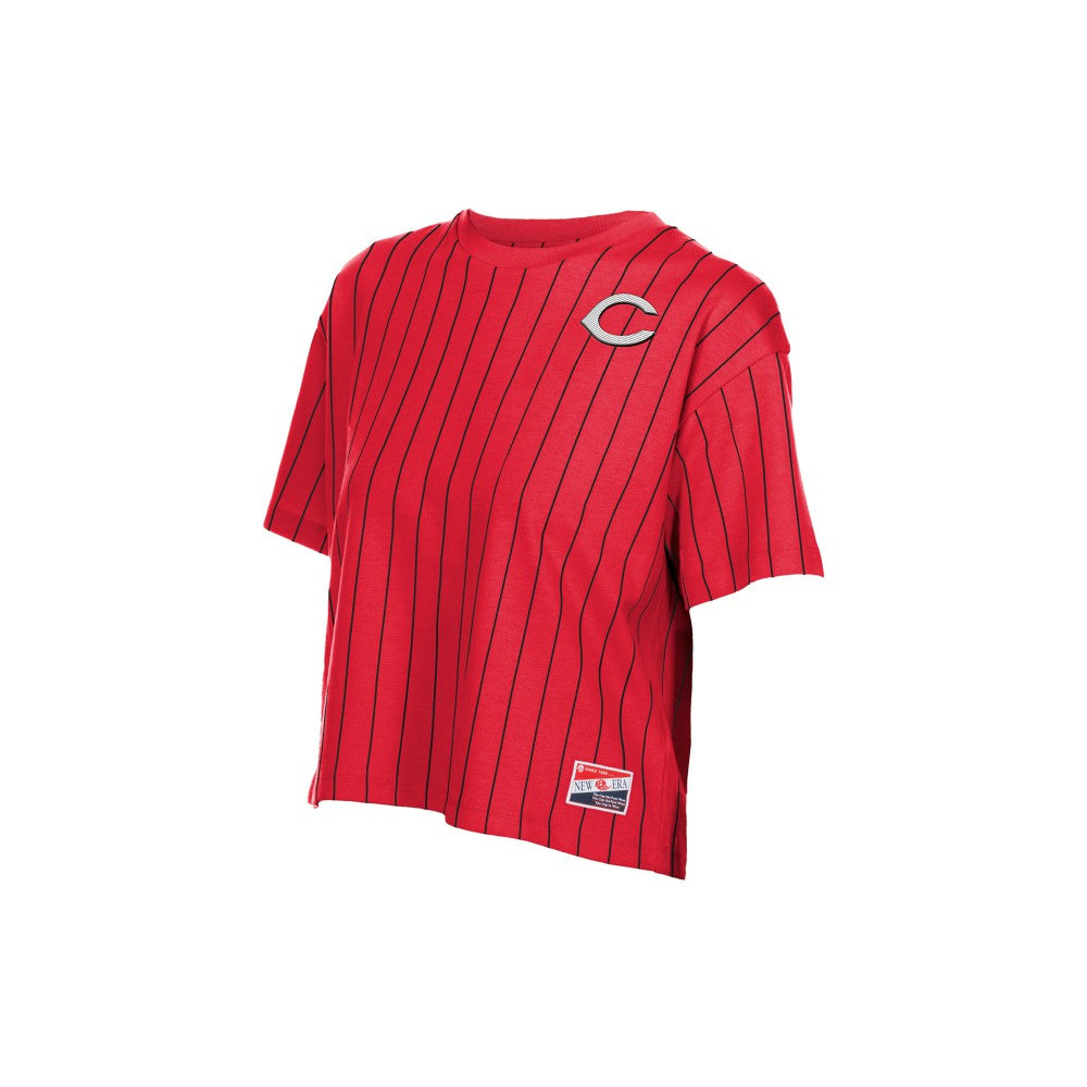 Cincinnati Reds New Era Women's Throwback Meshback Pinstripe Boxy T-Shirt Outlet