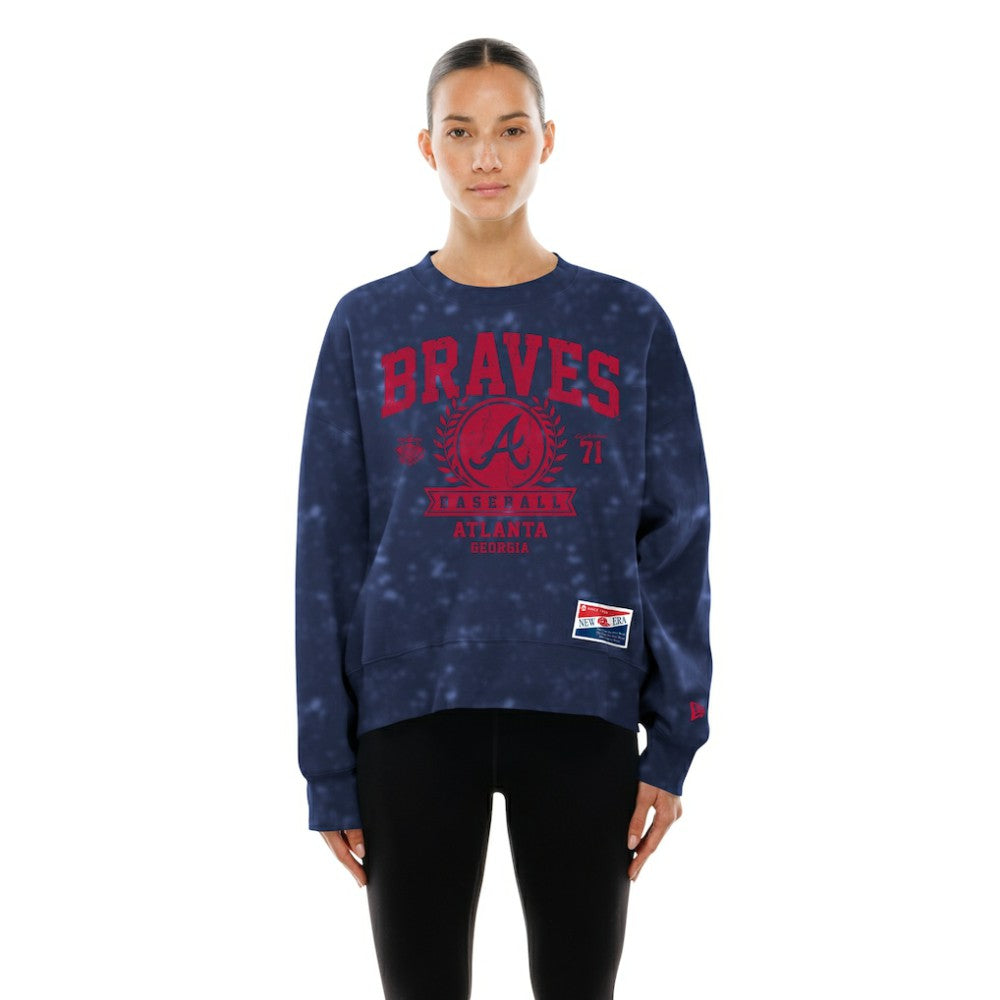 Atlanta Braves New Era Women's Throwback Oversized Boxy Sweatshirt Outlet