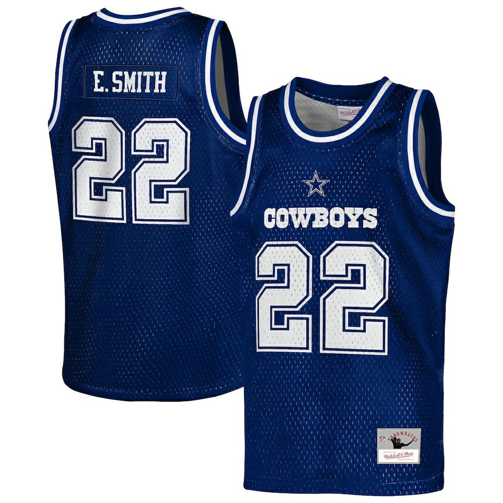 Emmitt Smith Dallas Cowboys Youth Retired Player NFL Basketball Fashion Jersey - Navy - Mitchell & Ness