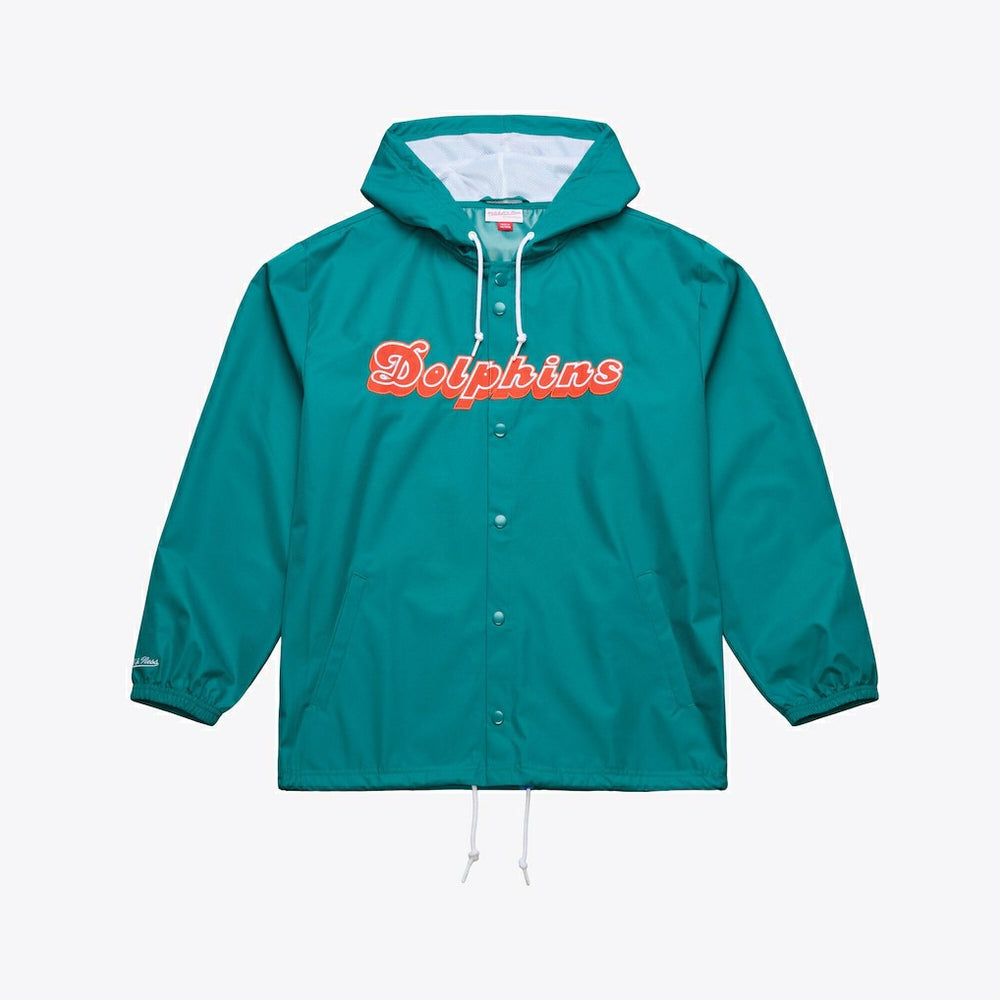 Miami Dolphins Coaches Full-Snap Hooded Windbreaker Jacket - Aqua - Mitchell & Ness
