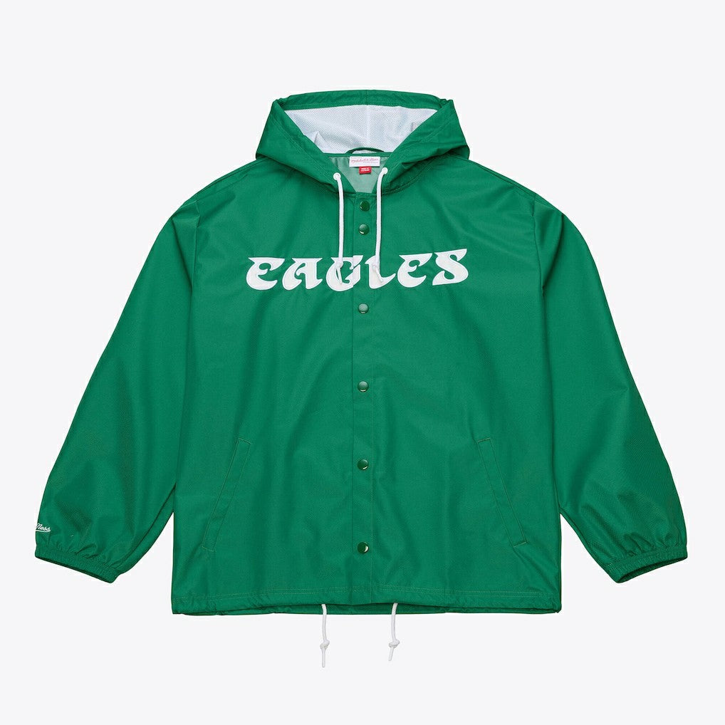Philadelphia Eagles Coaches Full-Snap Hooded Windbreaker Jacket - Kelly Green - Mitchell & Ness