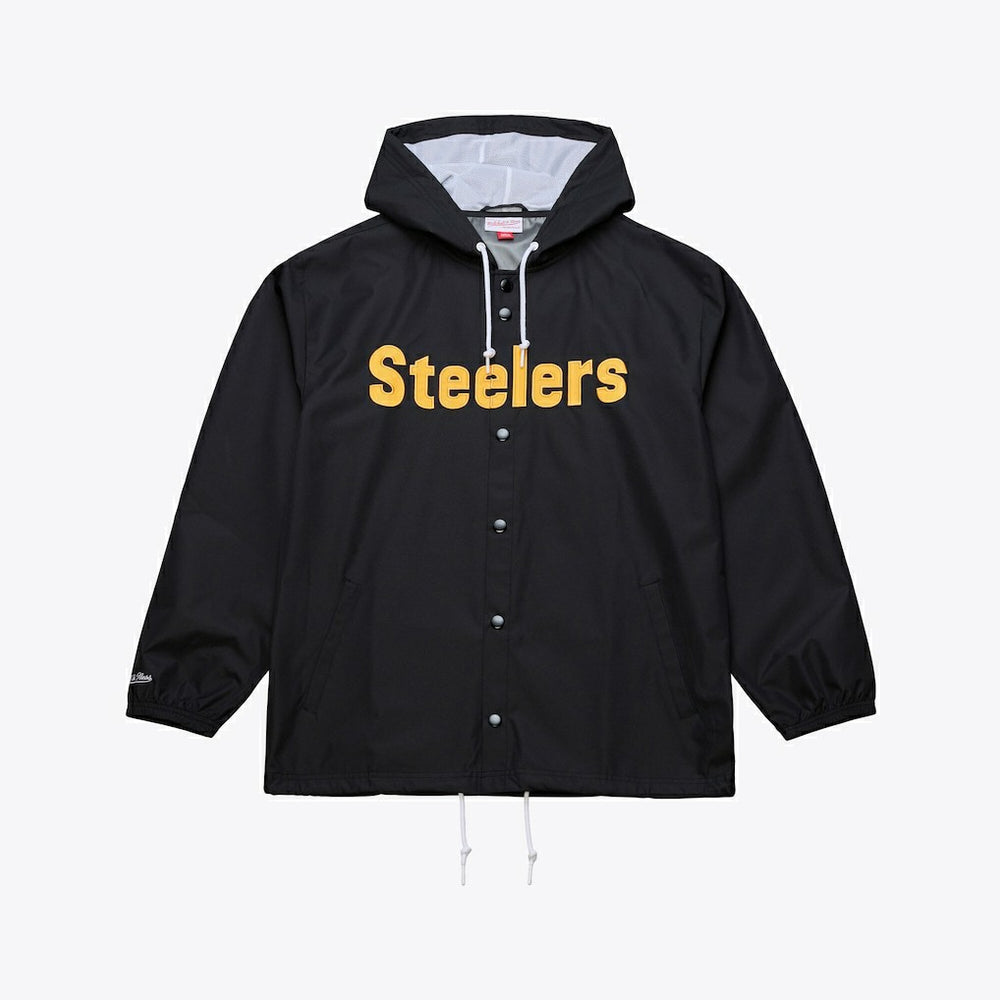 Pittsburgh Steelers Coaches Full-Snap Hooded Windbreaker Jacket - Black - Mitchell & Ness