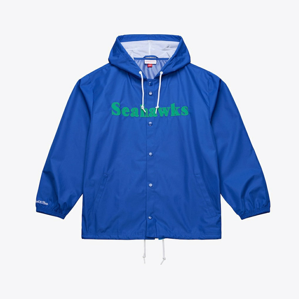 Seattle Seahawks Coaches Full-Snap Hooded Windbreaker Jacket - Royal - Mitchell & Ness