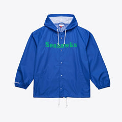 Seattle Seahawks Coaches Full-Snap Hooded Windbreaker Jacket - Royal - Mitchell & Ness
