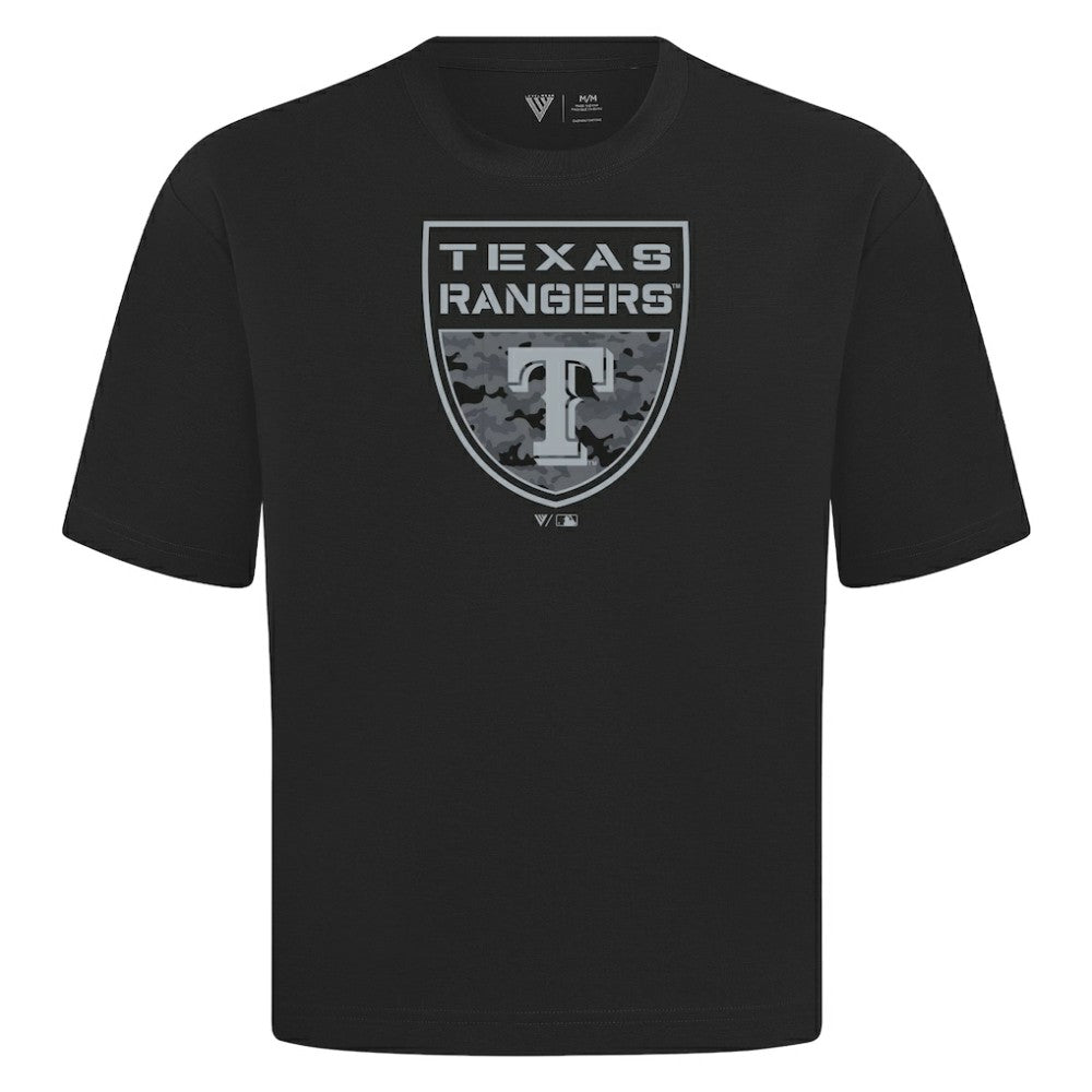 Texas Rangers Levelwear Oversized Luxe Signature Knit Buckler T-Shirt for sale