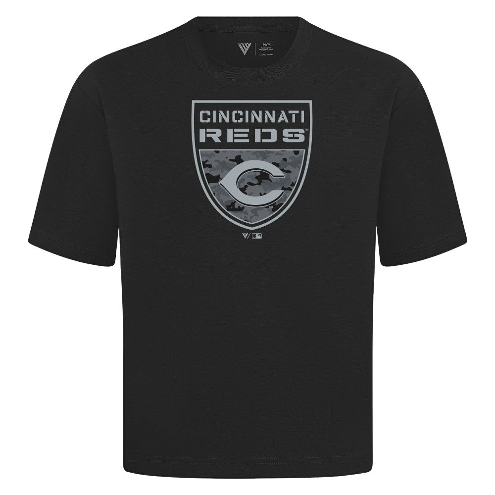 Cincinnati Reds Levelwear Oversized Luxe Signature Knit Buckler T-Shirt for sale