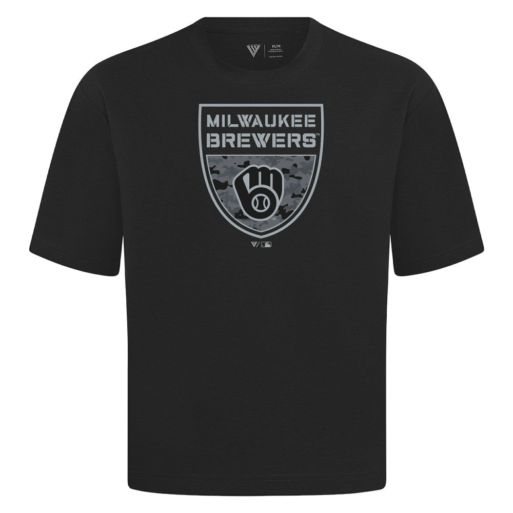 Milwaukee Brewers Levelwear Oversized Luxe Signature Knit Buckler T-Shirt Outlet