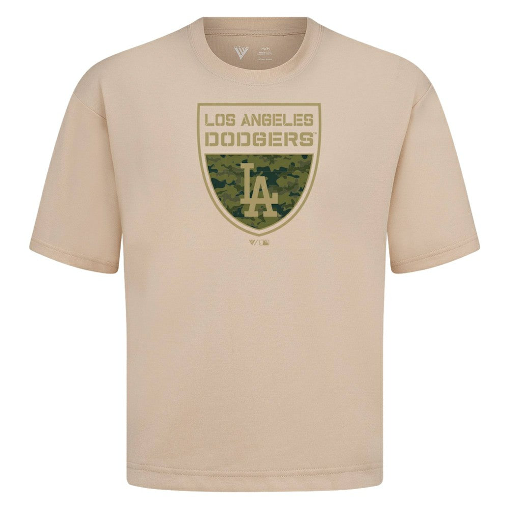 Los Angeles Dodgers Levelwear Oversized Luxe Signature Knit Buckler T-Shirt Near Me