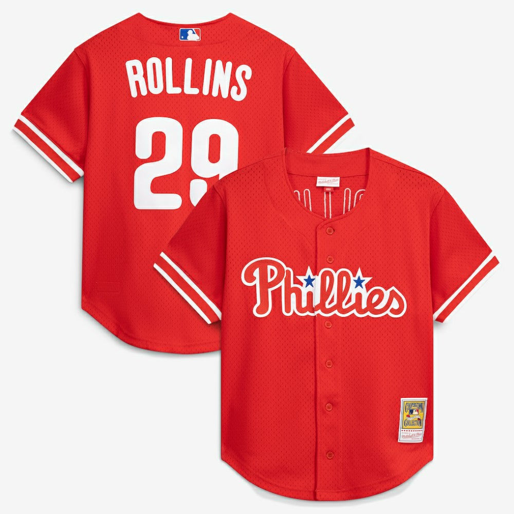 Jimmy Rollins Philadelphia Phillies Mitchell & Ness Cooperstown Mesh Batting Practice Button-Up Jersey Discount