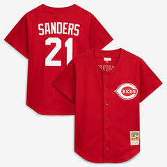 Deion Sanders Cincinnati Reds Mitchell & Ness Cooperstown Mesh Batting Practice Button-Up Jersey Sale