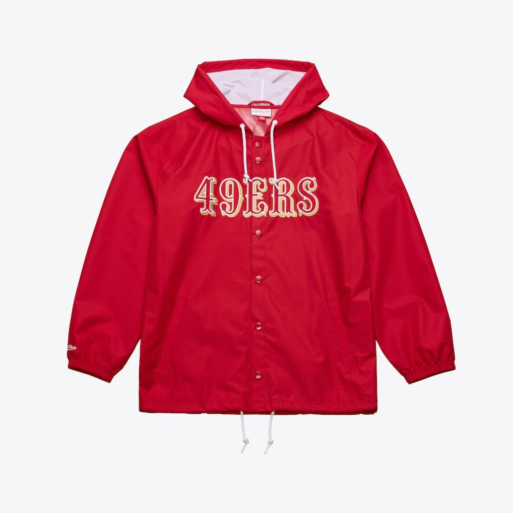 San Francisco 49ers Coaches Full-Snap Hooded Windbreaker Jacket - Scarlet - Mitchell & Ness