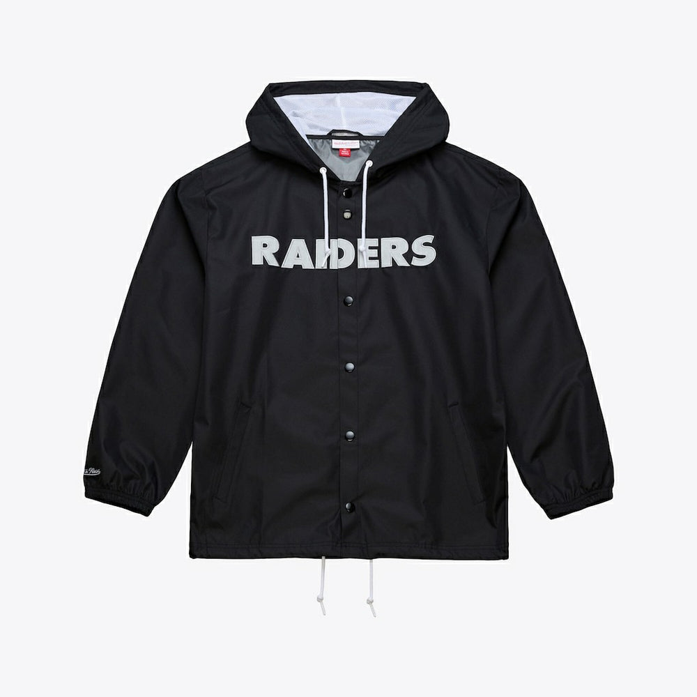Las Vegas Raiders Coaches Full-Snap Hooded Windbreaker Jacket - Black - Mitchell & Ness