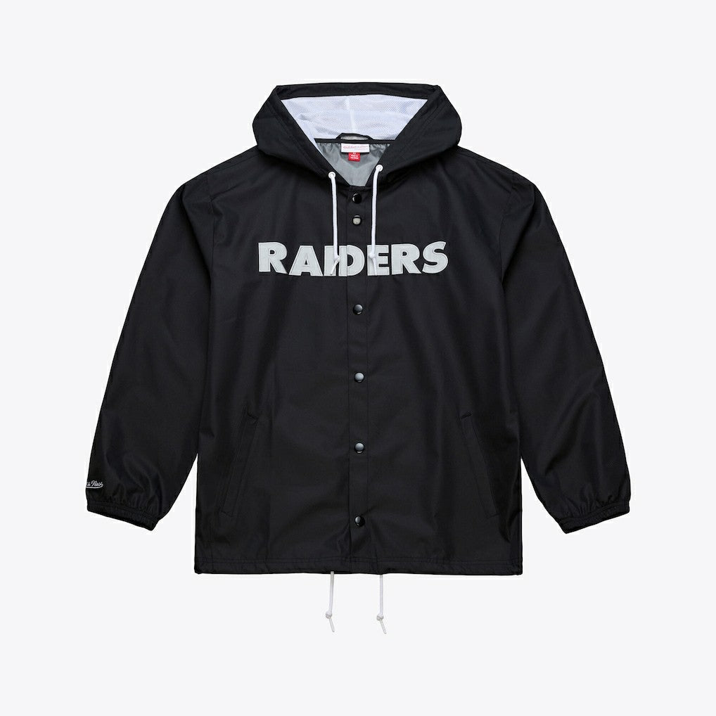 Las Vegas Raiders Coaches Full-Snap Hooded Windbreaker Jacket - Black - Mitchell & Ness