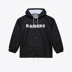 Las Vegas Raiders Coaches Full-Snap Hooded Windbreaker Jacket - Black - Mitchell & Ness