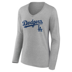 Los Angeles Dodgers Women's Team Lockup Long Sleeve V-Neck T-Shirt Sale