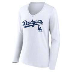 Los Angeles Dodgers Women's Team Lockup Long Sleeve V-Neck T-Shirt Discount