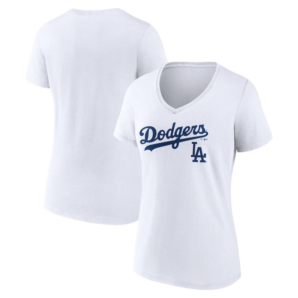 Los Angeles Dodgers Women's Team Lockup V-Neck T-Shirt Near Me