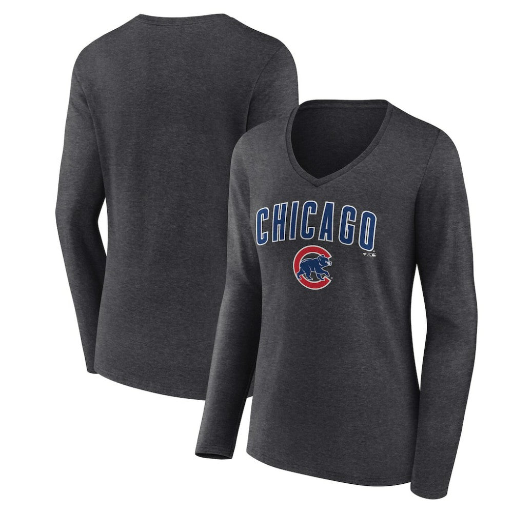 Chicago Cubs Women's Team Lockup Long Sleeve V-Neck T-Shirt Outlet