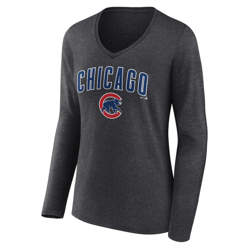 Chicago Cubs Women's Team Lockup Long Sleeve V-Neck T-Shirt Outlet