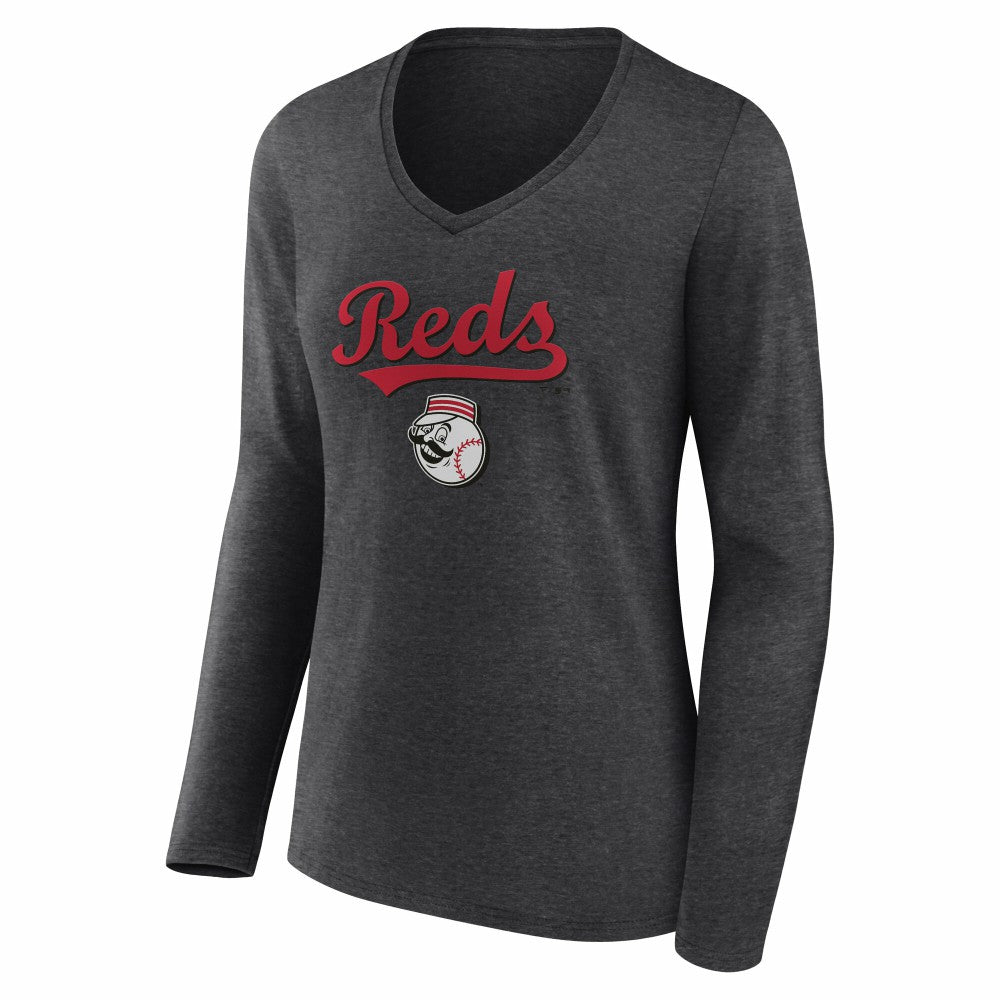 Cincinnati Reds Women's Team Lockup Long Sleeve V-Neck T-Shirt Sale