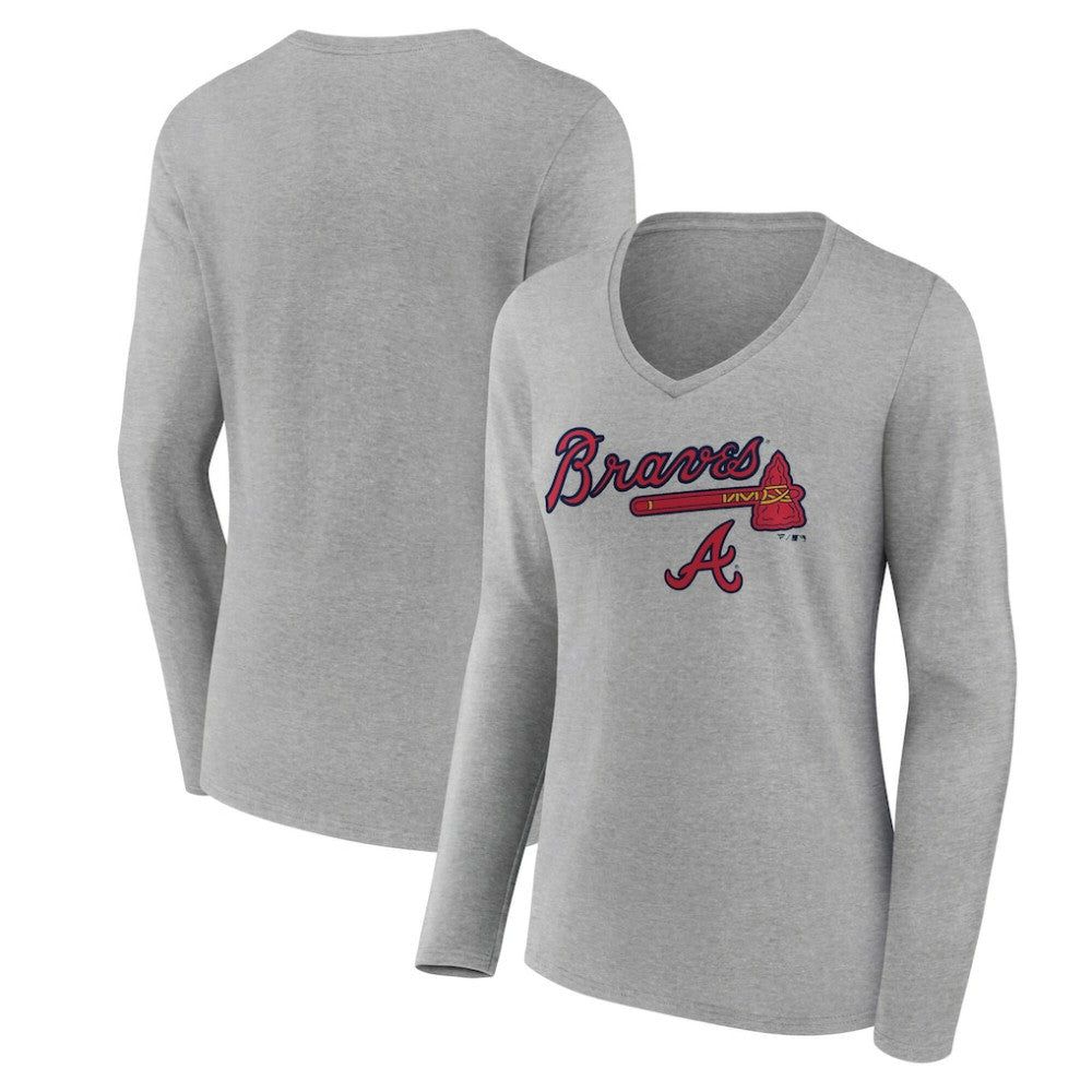 Atlanta Braves Women's Team Lockup Long Sleeve V-Neck T-Shirt Sale