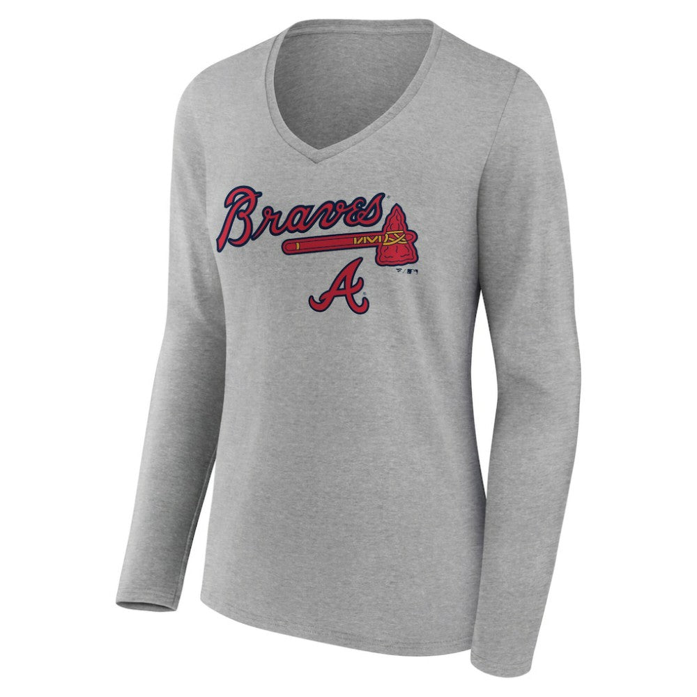 Atlanta Braves Women's Team Lockup Long Sleeve V-Neck T-Shirt Sale