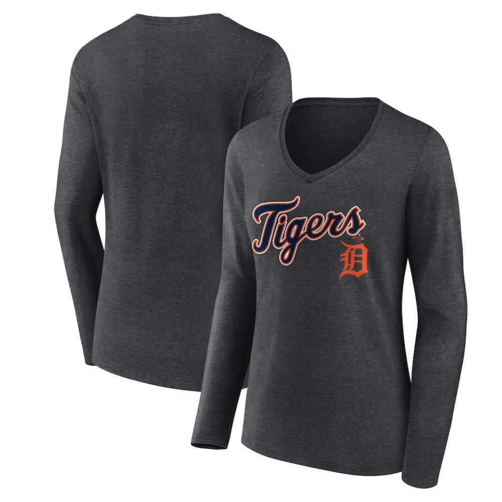 Detroit Tigers Women's Team Lockup Long Sleeve V-Neck T-Shirt Discount