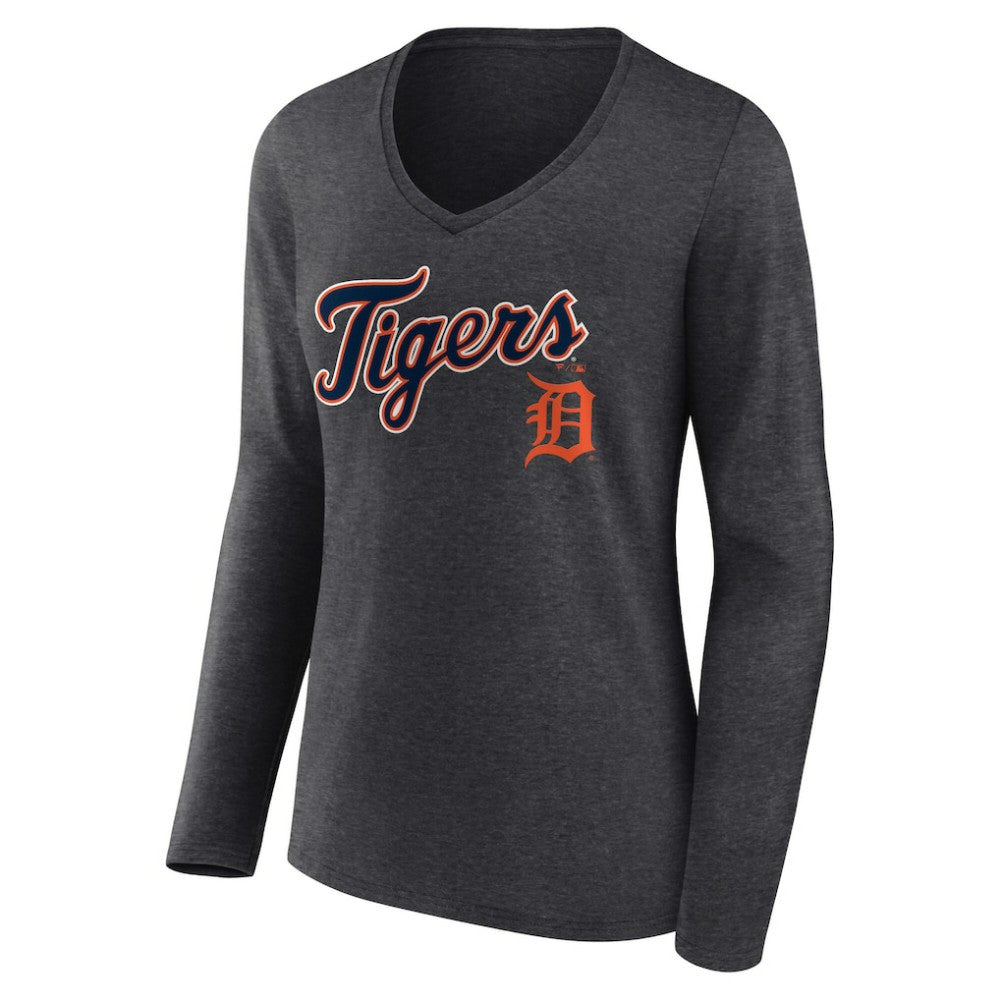 Detroit Tigers Women's Team Lockup Long Sleeve V-Neck T-Shirt Discount