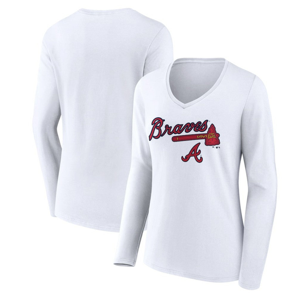 Atlanta Braves Women's Team Lockup Long Sleeve V-Neck T-Shirt for sale