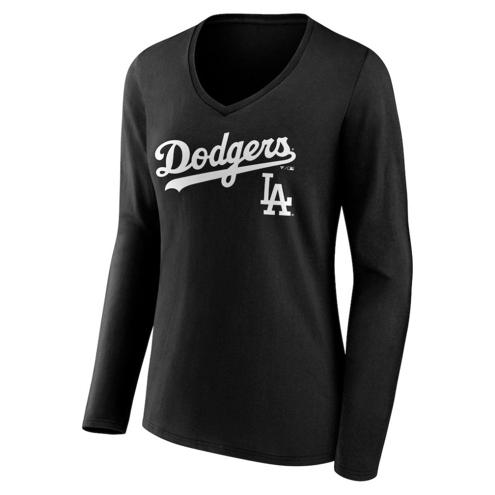 Los Angeles Dodgers Women's Team Lockup Long Sleeve V-Neck T-Shirt Sale