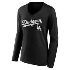 Los Angeles Dodgers Women's Team Lockup Long Sleeve V-Neck T-Shirt Sale
