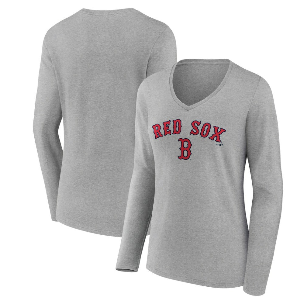 Boston Red Sox Women's Team Lockup Long Sleeve V-Neck T-Shirt Near Me