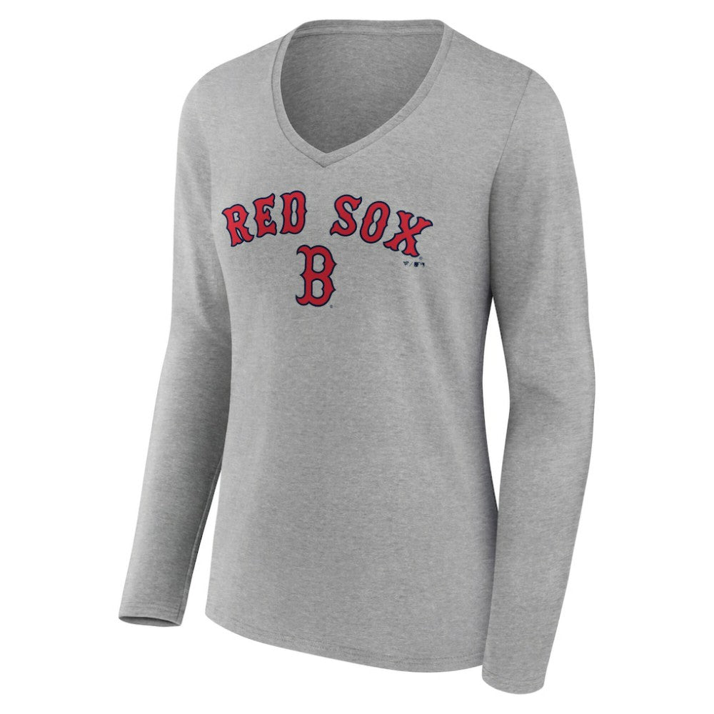 Boston Red Sox Women's Team Lockup Long Sleeve V-Neck T-Shirt Near Me