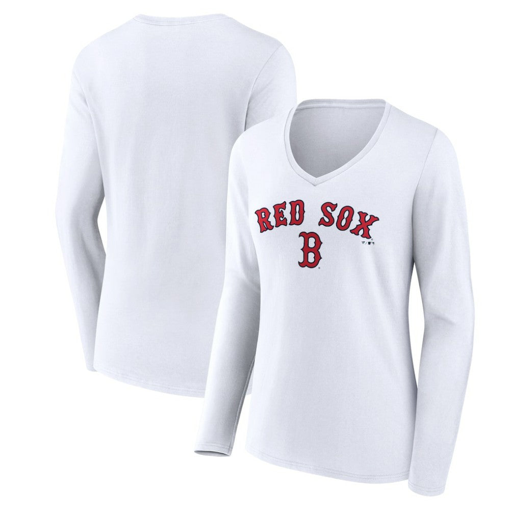 Boston Red Sox Women's Team Lockup Long Sleeve V-Neck T-Shirt Outlet