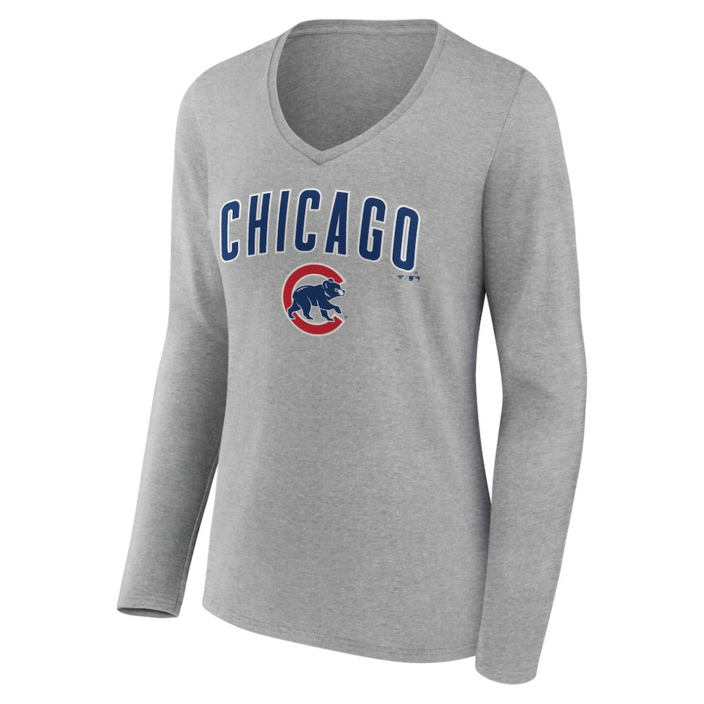 Chicago Cubs Women's Team Lockup Long Sleeve V-Neck T-Shirt Sale