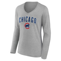 Chicago Cubs Women's Team Lockup Long Sleeve V-Neck T-Shirt Sale