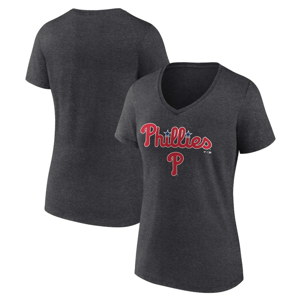 Philadelphia Phillies Women's Team Lockup V-Neck T-Shirt for sale