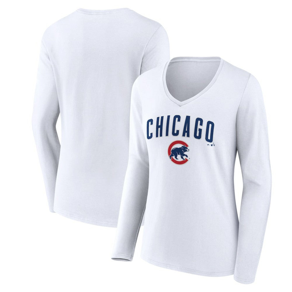 Chicago Cubs Women's Team Lockup Long Sleeve V-Neck T-Shirt Sale