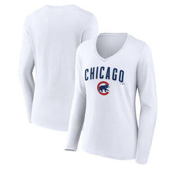 Chicago Cubs Women's Team Lockup Long Sleeve V-Neck T-Shirt Sale