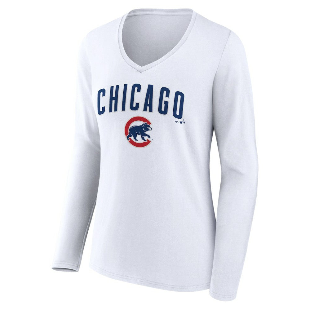 Chicago Cubs Women's Team Lockup Long Sleeve V-Neck T-Shirt Sale
