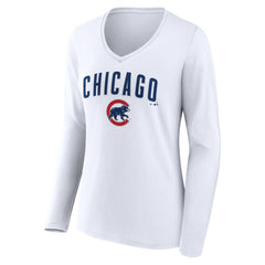 Chicago Cubs Women's Team Lockup Long Sleeve V-Neck T-Shirt Sale
