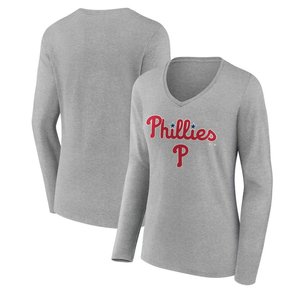 Philadelphia Phillies Women's Team Lockup Long Sleeve V-Neck T-Shirt Discount