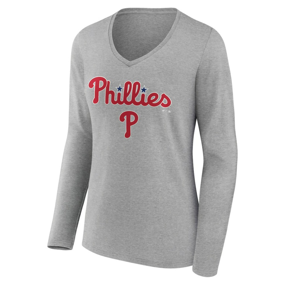 Philadelphia Phillies Women's Team Lockup Long Sleeve V-Neck T-Shirt Discount