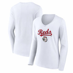 Cincinnati Reds Women's Team Lockup Long Sleeve V-Neck T-Shirt Sale