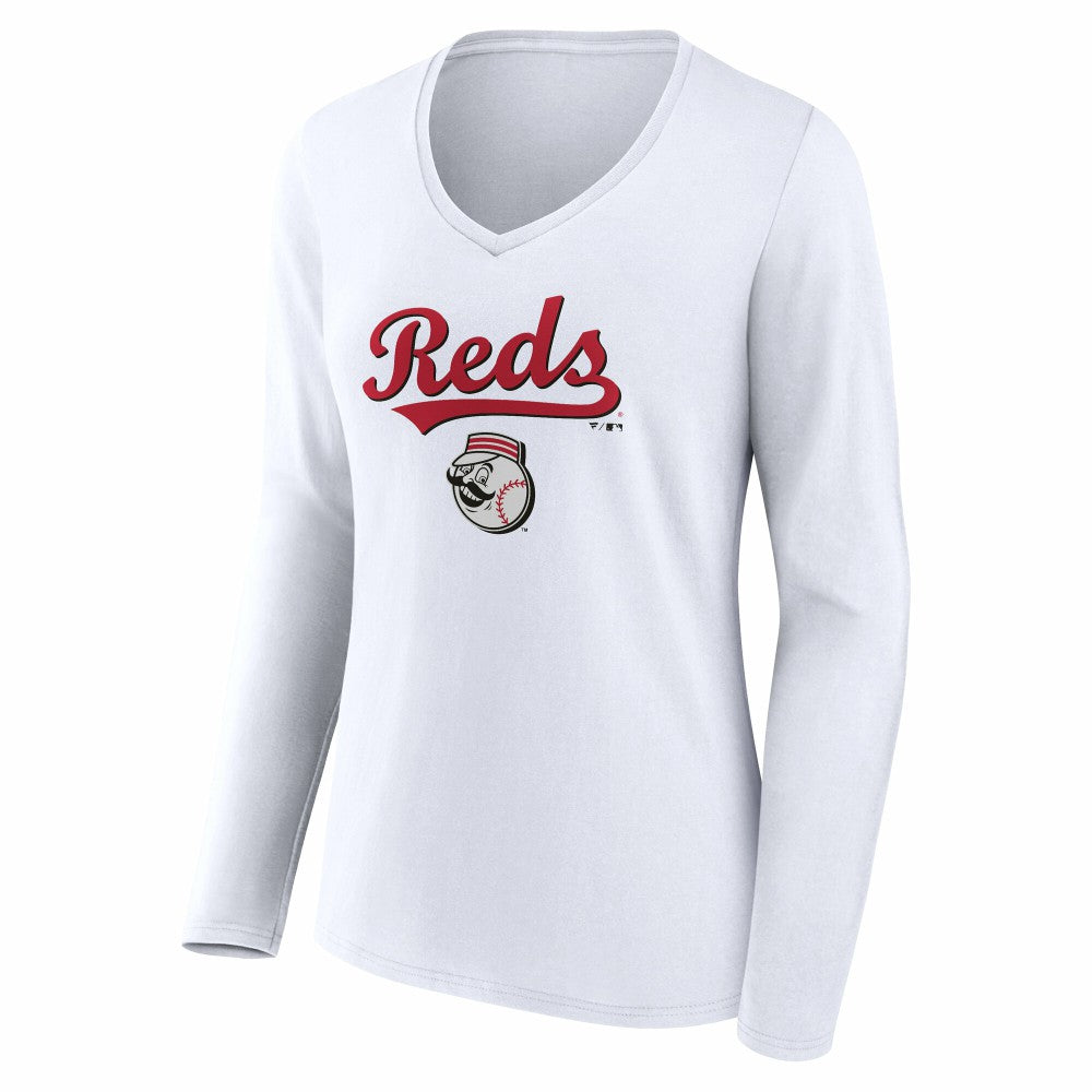 Cincinnati Reds Women's Team Lockup Long Sleeve V-Neck T-Shirt Sale