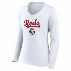 Cincinnati Reds Women's Team Lockup Long Sleeve V-Neck T-Shirt Sale