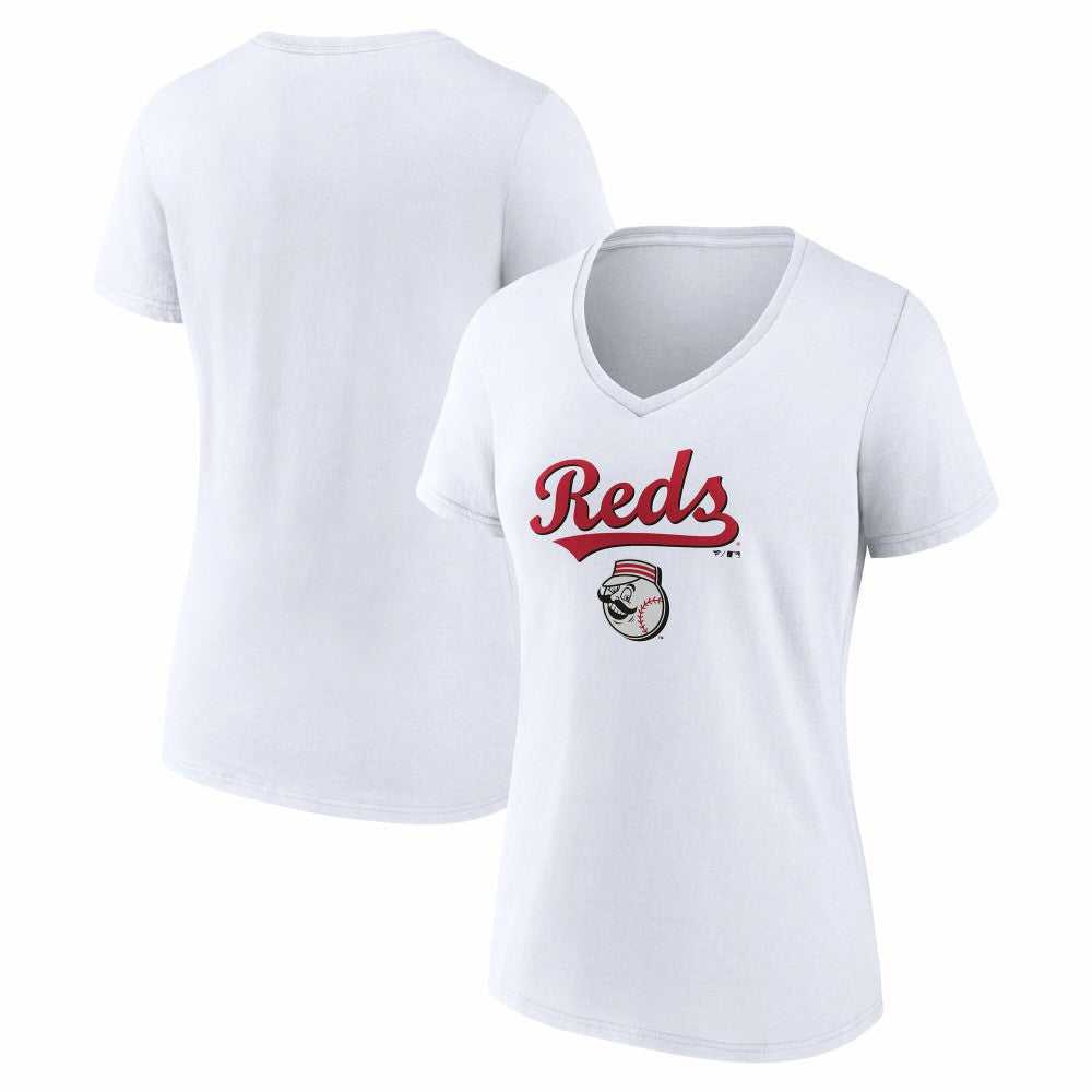 Cincinnati Reds Women's Team Lockup V-Neck T-Shirt Outlet