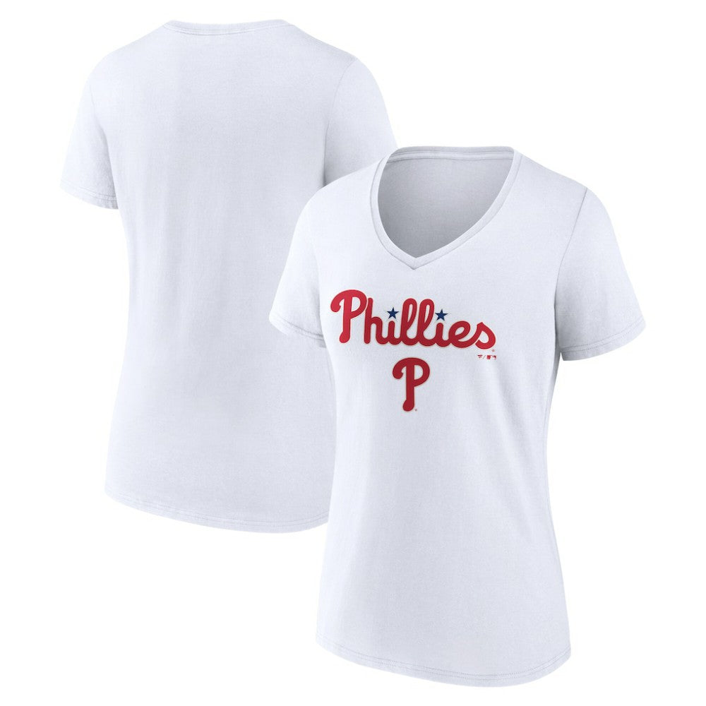 Philadelphia Phillies Women's Team Lockup V-Neck T-Shirt for sale