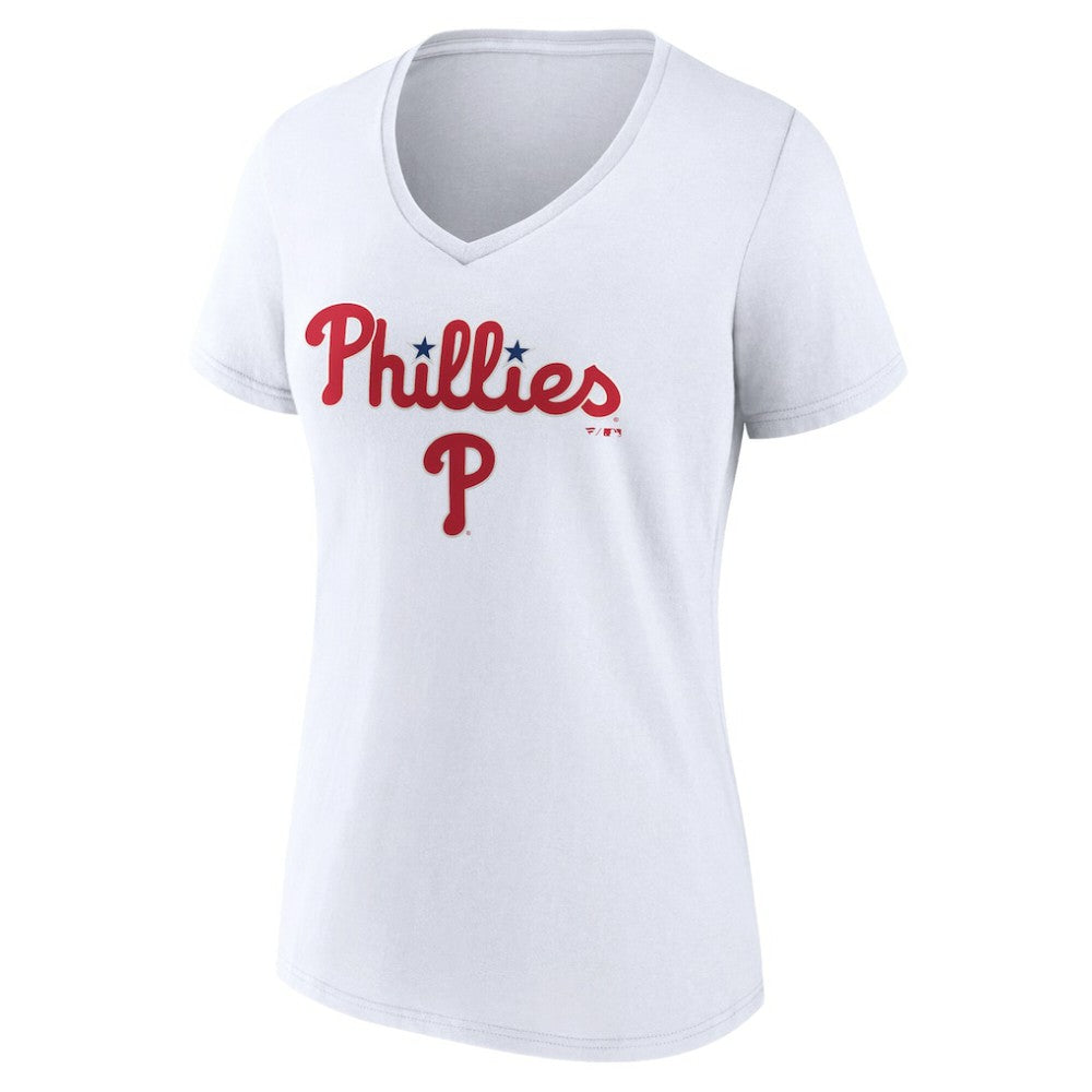 Philadelphia Phillies Women's Team Lockup V-Neck T-Shirt for sale