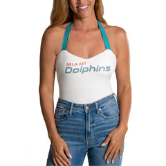 Miami Dolphins Cuce Women's Rhinestone Semi-Cropped Halter Tank - White - NFL